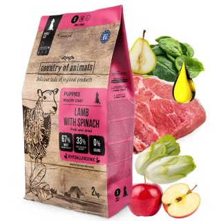 Country of Animals Dog Puppies Dry Food Lamb with Spinach 2kg