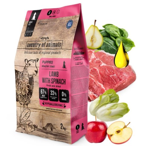 Country of Animals Dog Puppies Dry Food Lamb with Spinach 2kg