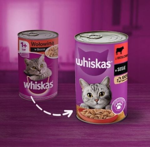 Karma dla kota Whiskas wołowina w sosie 400g puszka