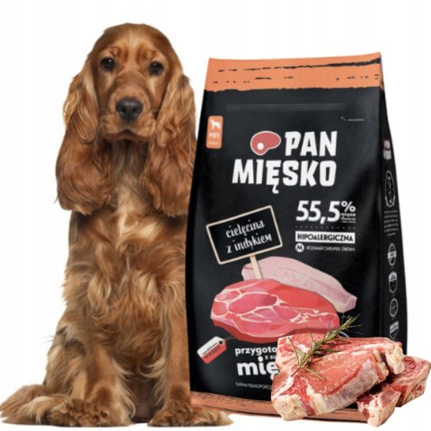 NA WAGĘ Pan Mięsko Karma PIES cielęcina z indykiem chrupki M 1kg