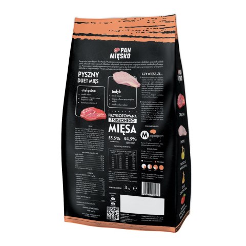 NA WAGĘ Pan Mięsko Karma PIES cielęcina z indykiem chrupki M 1kg