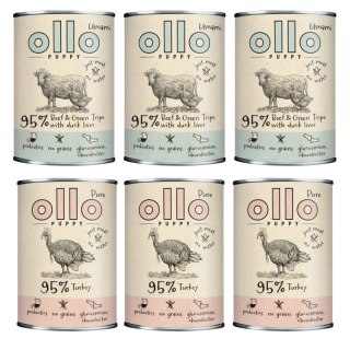 OLLO Pure Indyk Wołowina Mix smaków 6X850G mokra karma szczeniak