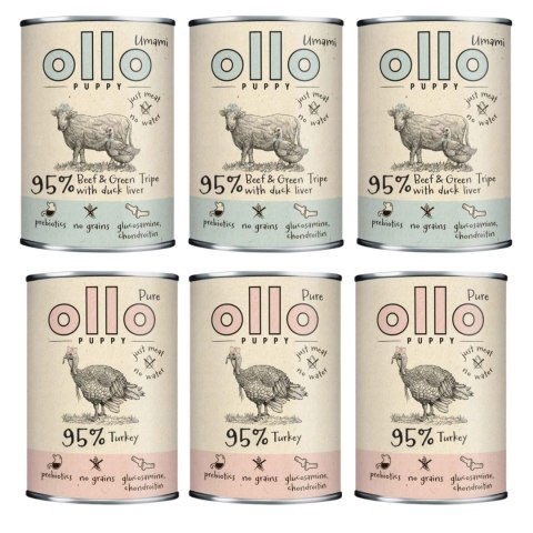 OLLO Pure Indyk Wołowina Mix smaków 6X850G mokra karma szczeniak