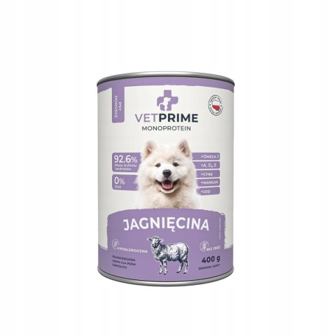 Pakiet VetPrime MONO Jagnięcina - Karma Mokra dla Psów Dorosłych 12X400g