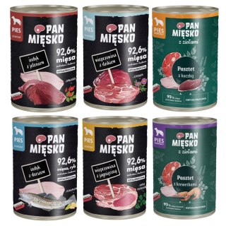 Pan Mięsko Pakiet Próbny 6x400 Mix Smaków Indyk z Jeleniem, dorszem, z dzik