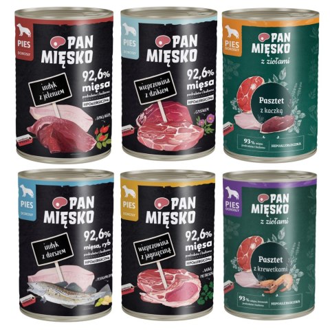 Pan Mięsko Pakiet Próbny 6x400 Mix Smaków Indyk z Jeleniem, dorszem, z dzik