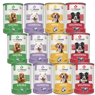 VetPrime PAKIET PRÓBNY 12x400 Hypoalergiczna karma dla psa MONOPROTEINOWA MIX