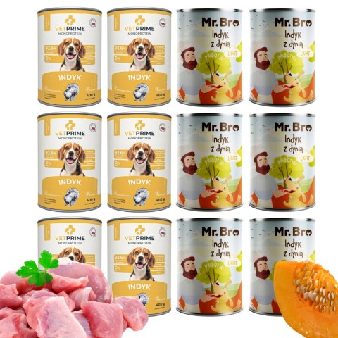 ZESTAW 12X400 VETPRIME Mr. Bro LIGHT Indyk z dynią Monoproteinowa