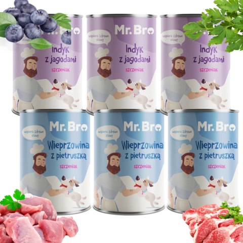 ZESTAW DLA SZCZENIAKA Mr. Bro Indyk Wieprzowina z pietruszką szczeniak 6x400g