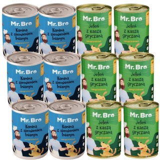 ZESTAW Mr.Bro MIX SMAKÓW JELEŃ Z KASZĄ & KONINA Z SIEMIENIEM 12X400g