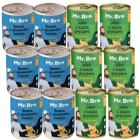 ZESTAW Mr.Bro MIX SMAKÓW JELEŃ Z KASZĄ & KONINA Z SIEMIENIEM 12X400g