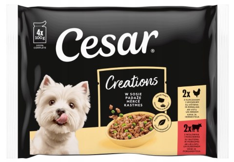Cesar Wołowina Kurczak w Sosie 4x85g Karma Mokra dla Psa