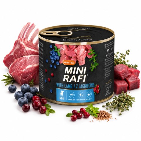 DOLINA NOTECI MINI RAFI Mokra karma dla psa puszka z jagnięciną 185g