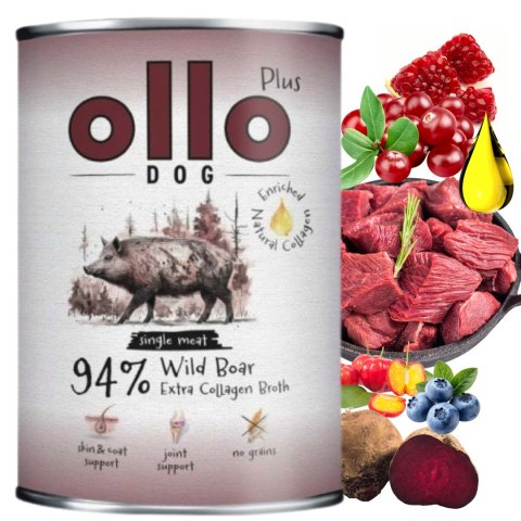 OLLO PLUS KOLAGEN - DZIK 6X400g - MONOBIAŁKOWA KARMA MOKRA DLA PSA
