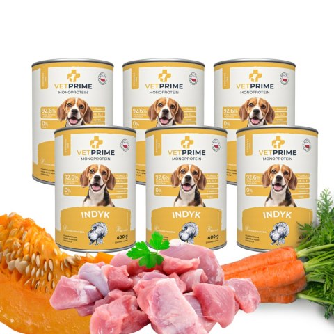 VETPRIME Monoprotein Adult Indyk 400g Karma Mokra dla Psa Bez Zbóż 6x400g
