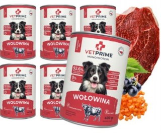 VETPRIME Monoprotein Wołowina 6x400g Karma Mokra dla Psa Bez Zbóż