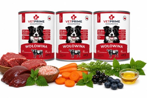VetPrime Monoprotein Beef 3x400g karma mokra dla psa bez zbóż