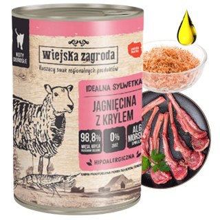 Wiejska Zagroda Jagnięcina z Krylem 400g Karma Mokra dla Kota Bezzbożowa Premium Adult