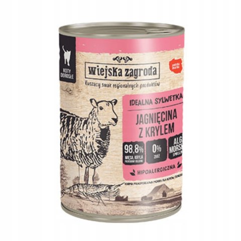 Wiejska Zagroda Jagnięcina z Krylem 6X400g Karma Mokra dla Kota Bezzbożowa Premium Adult