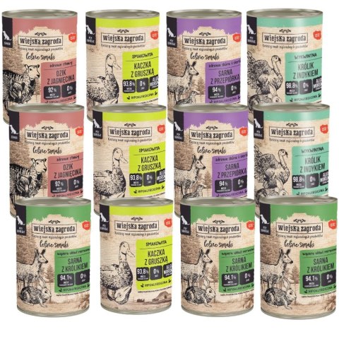 Wiejska Zagroda MIX SMAKÓW Indyk z królikiem z jagnięciną 12x400g Wywkintna Hipoalericzna