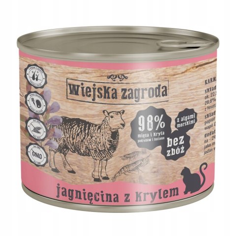 Wiejska Zagroda PUSZKI dla kota dorosłego 6x200 Jagnięcina z Krylem