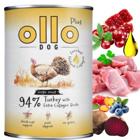 Zestaw OLLO PLUS KOLAGEN - INDYK 6x400g - MONOBIAŁKOWA KARMA MOKRA DLA PSA