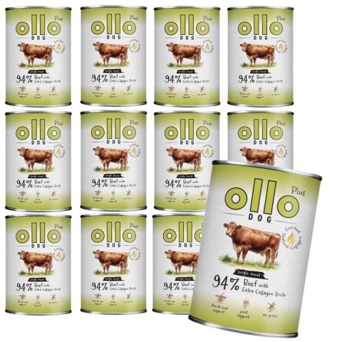 Zestaw OLLO PLUS KOLAGEN - WOŁOWINA 12x400g - MONOBIAŁKOWA KARMA MOKRA DLA PSA