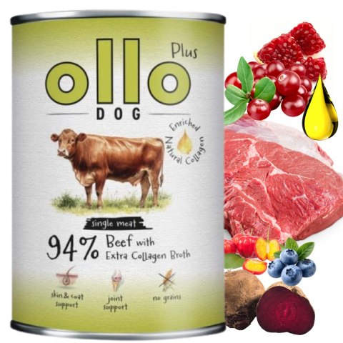 Zestaw OLLO PLUS KOLAGEN - WOŁOWINA 12x400g - MONOBIAŁKOWA KARMA MOKRA DLA PSA