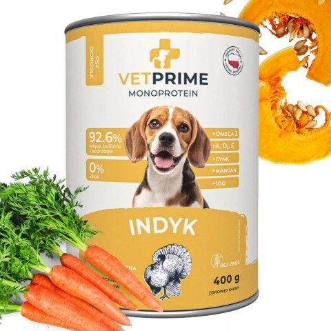 Zestaw VETPRIME Monoprotein Indyk 3X400g Karma mokra dla psa bez zbóż