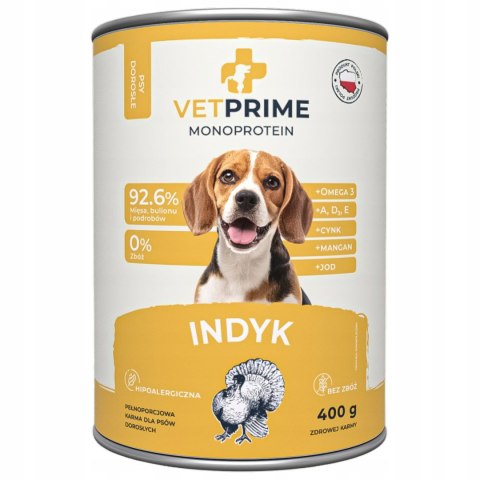Zestaw VETPRIME Monoprotein Indyk 3X400g Karma mokra dla psa bez zbóż