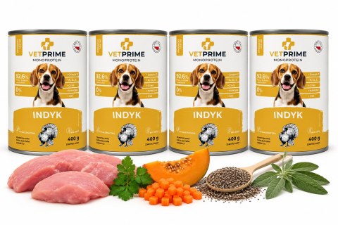 Zestaw VETPRIME Monoprotein Indyk 4X400g Karma mokra dla psa bez zbóż