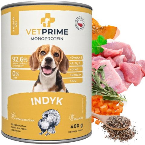Zestaw VETPRIME Monoprotein Indyk 4X400g Karma mokra dla psa bez zbóż