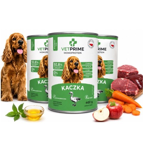 Zestaw VetPrime Monobiałkowa Kaczka 3x400g karma mokra dla psa HYPOALERGICZNA