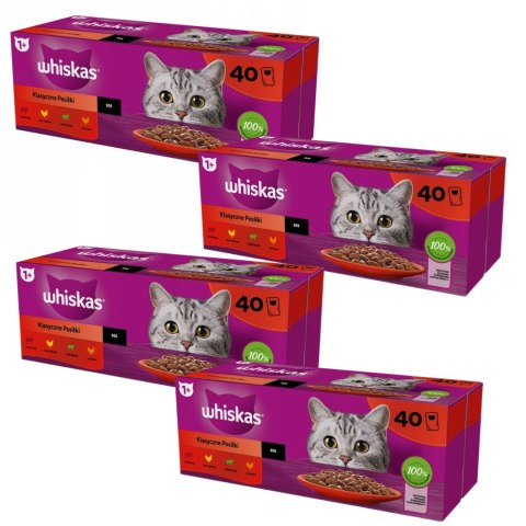 4 BOXY WHISKAS Klasyczne Posiłki drób/janię/woł/sos 120X85G (3X40X85)