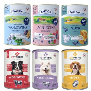 BALTICA VETPRIME MONOBIAŁKOWA DLA ALERGIKA 6x400g JAGNIĘCINA WOŁOWINA INDYK