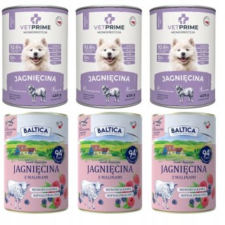BALTICA VetPrime 6x400 PAKIET PRÓBNY HYPO Monoproteinowa JAGNIĘCINA