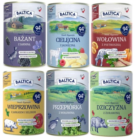 BALTICA ZESTAW 6X400 BAŻANT WOŁOWINA DZICZYZNA MIX SMAKÓW