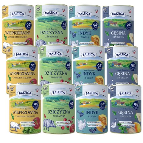BALTICA ZESTAW KARMA MONOPROTEINOWA DLA PSA 12X400 DZICZYZNA INDYK GĘSINA
