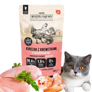 Wiejska Zagroda Karma mokra dla kota Kurczak z krewetkami i walerianą (dorosły) 100g