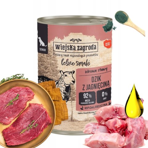 Wiejska Zagroda Leśne Smaki Pies Dzik z Jagnięciną 12X400g puszka SENIOR