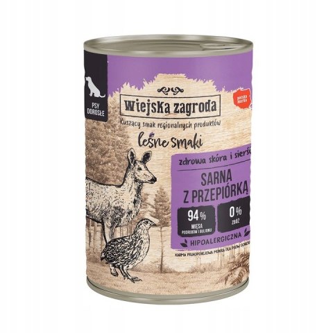 Wiejska Zagroda Leśne Smaki Pies Sarna z przepiórką 12x400g mokra karma