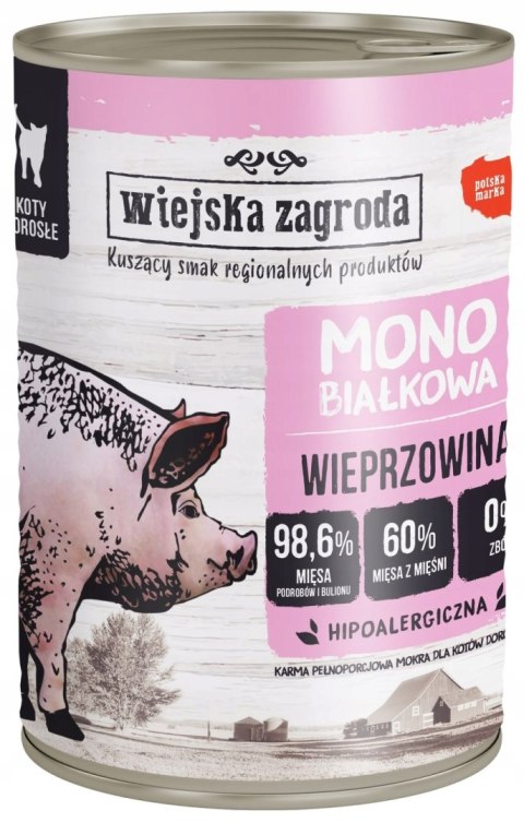 Wiejska Zagroda Monobiałkowa Wieprzowina dla kota 6X400g