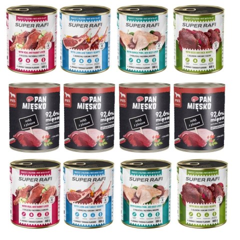 ZESTAW MIX PAN MIĘSKO SUPER RAFI DLA PSA 12x800 MIX SMAKÓW WIEPRZOWINA