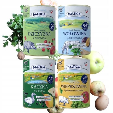 BALTICA MOKRA KARMA ZESTAW SMAKÓW 4X400 gęsina wieprzowina DZIK wołowina