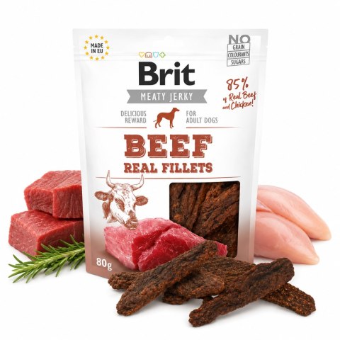 BRIT JERKY BEEF REAL FILLETS 80g pyszne filety wołowe dla psa nagroda