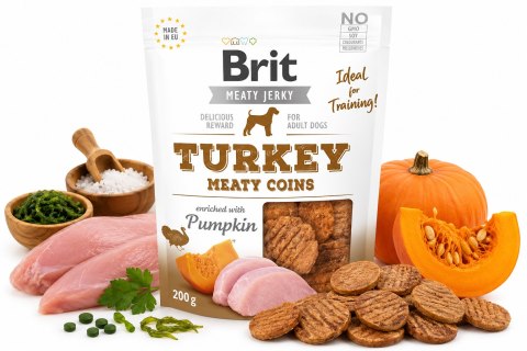 BRIT JERKY TURKEY MEATY COINS 80g przysmaki dla psa indyk z dynią