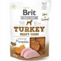 BRIT JERKY TURKEY MEATY COINS 80g przysmaki dla psa indyk z dynią