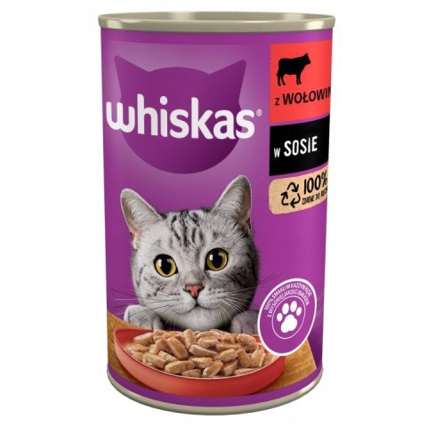Karma dla kota Whiskas wołowina w sosie 12x400g puszka