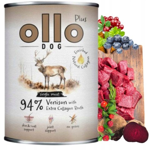 OLLO Plus Kolagen Mix 6 x 400 g Jeleń Kaczka Jagnięcina monobiałkowa karma