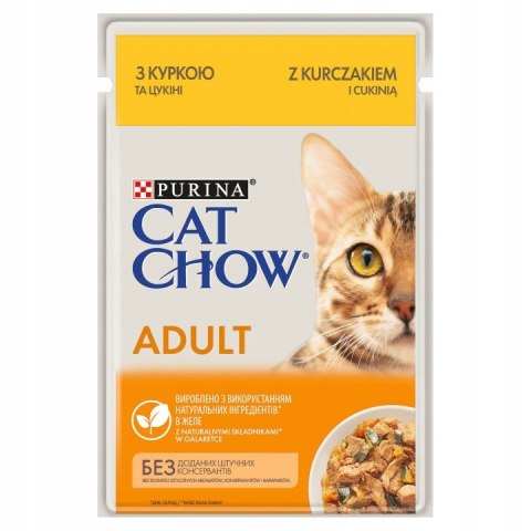 PURINA Cat Chow Adult Kurczak Cukinia karma mokra 10x85g 7+3 GRATIS